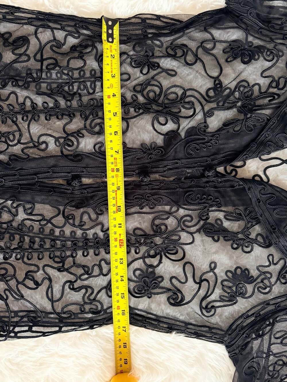 Chico's Black Sheer Mesh Embroidered Floral Open Front Blouse/Jacket - Picture 5 of 6